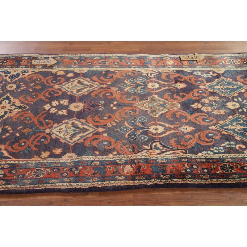 Hand Knotted Oriental 100% Wool Carpet Traditional Geometric Navy Blue & Blues Mahal Runner Rug - 10' 8'' X 3' 5''