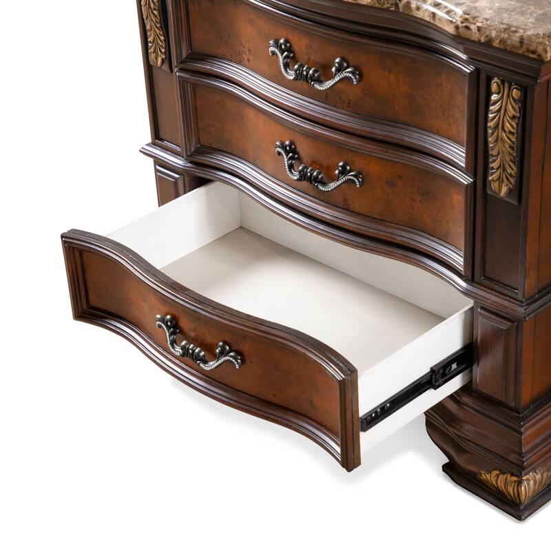 Furniture of America Cresswell Traditional Dark Cherry and Oak Stone Top 3-Drawer Nightstand