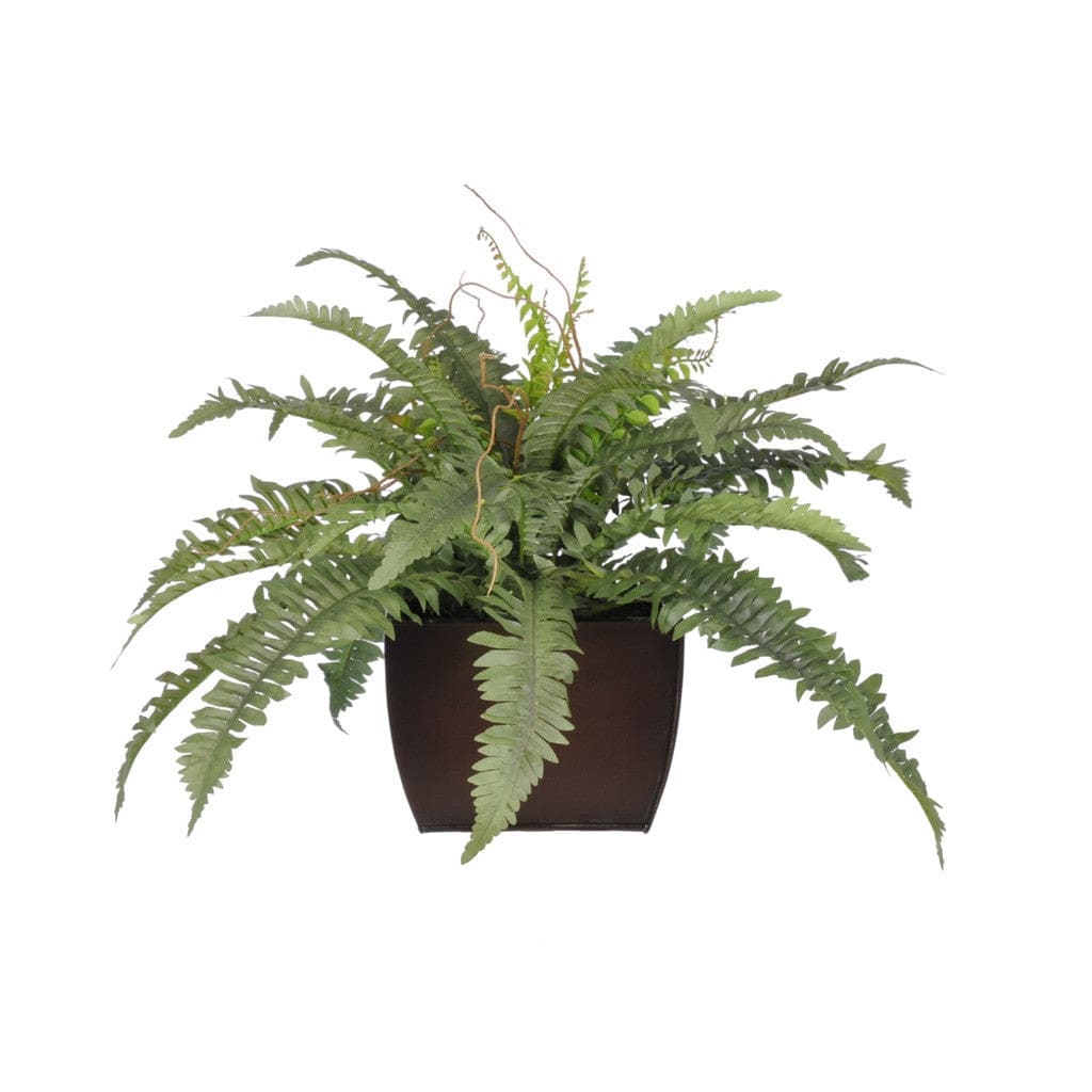 Faux Fern in Small Gloss Brown Zinc Planter