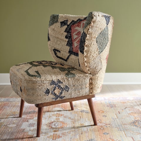 LR Home Handmade Beige/ Multicolor Geometric Jute Blend Chair
