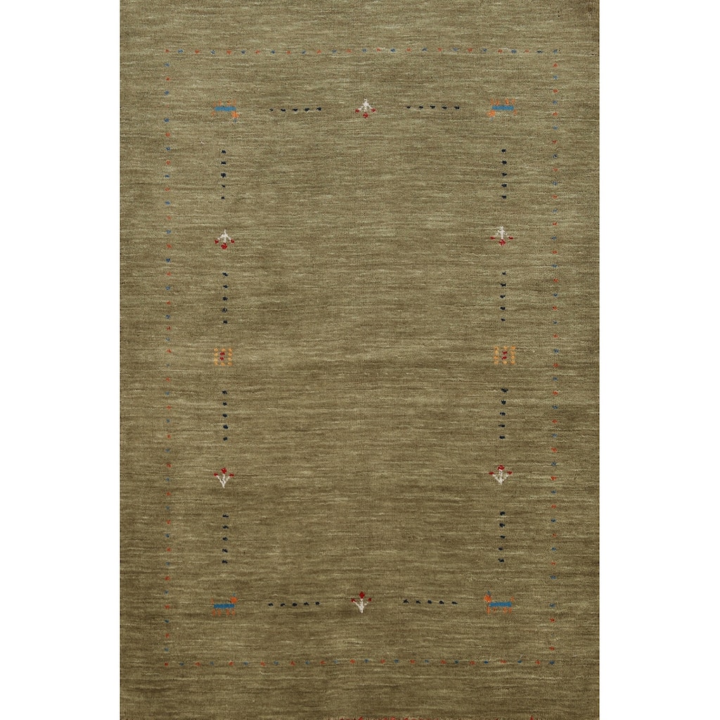 Hand Knotted Oriental 100% Wool Carpet Tribal Tribal Green Gabbeh Area Rug - 5' 0'' X 3' 2''