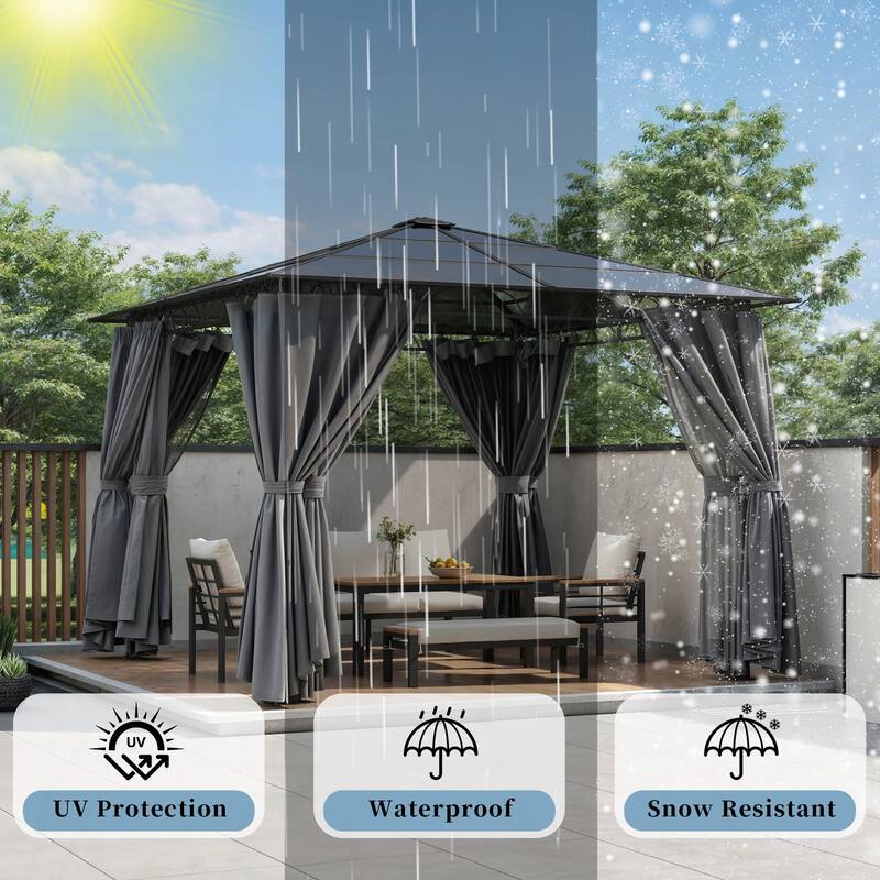 10'x10' Hardtop Outdoor Gazebo with Roof(Grey)