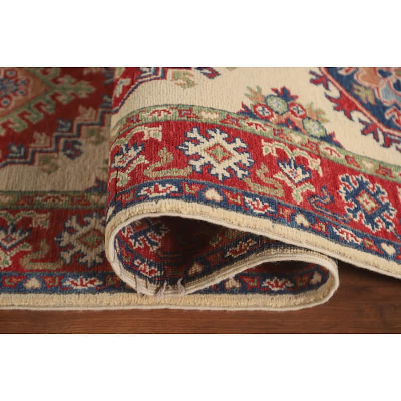 Geometric Beige Kazak Oriental Runner Rug Handmade Wool Carpet - 2'7" x 35'3"