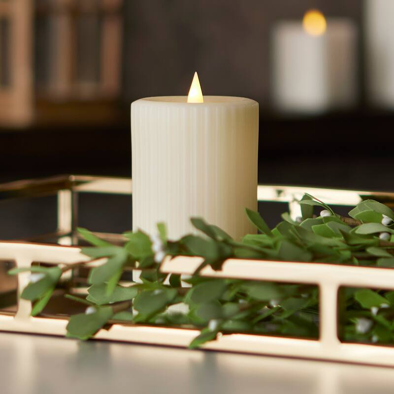 Fine Ribbed Motion Flameless Candle 3x5 Ivory