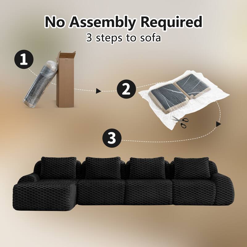 Roomfitters 114 Inch Modular Sectional Sofa, Oversized Flannelette 3-Seater, Black