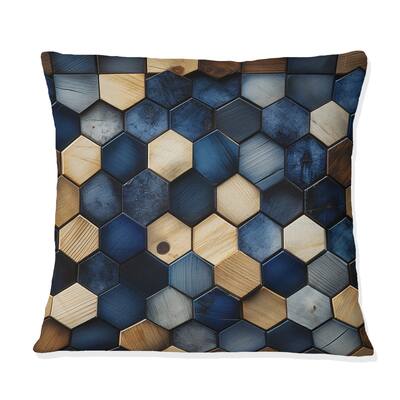 Designart "Beige And Blue Hexagones Symmetry" Geometric Printed Throw Pillow