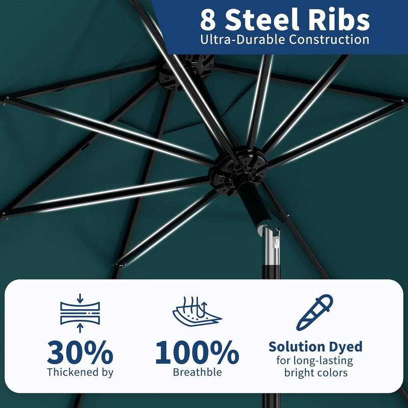 10Ft Patio Umbrella - 8 Sturdy Ribs Outdoor Table Umbrella with Crank Lift & Push Button Tilt