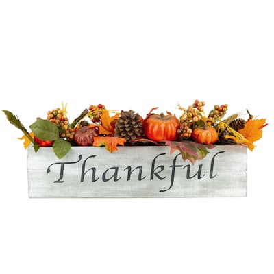21" Autumn Arrangement a "Thankful" Rustic Wood Box Centerpiece