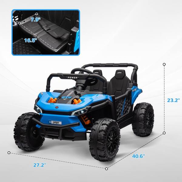 dimension image slide 1 of 3, Qaba 12V Ride On Truck, 3.7 MPH Battery Powered Electric Car for Kids Remote Control, 4-Wheel Suspension, Lights, Horn & Music