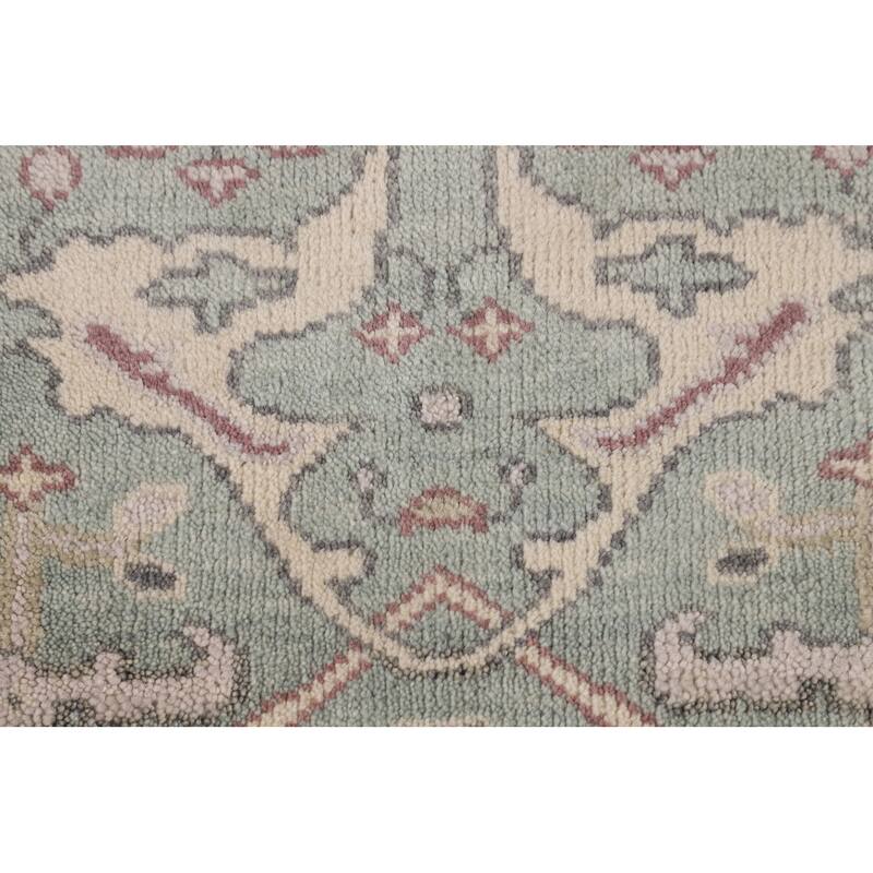 Turquoise Green Oushak Indian Runner Rug Hand-Knotted Wool Carpet - 2'8"x 8'5"