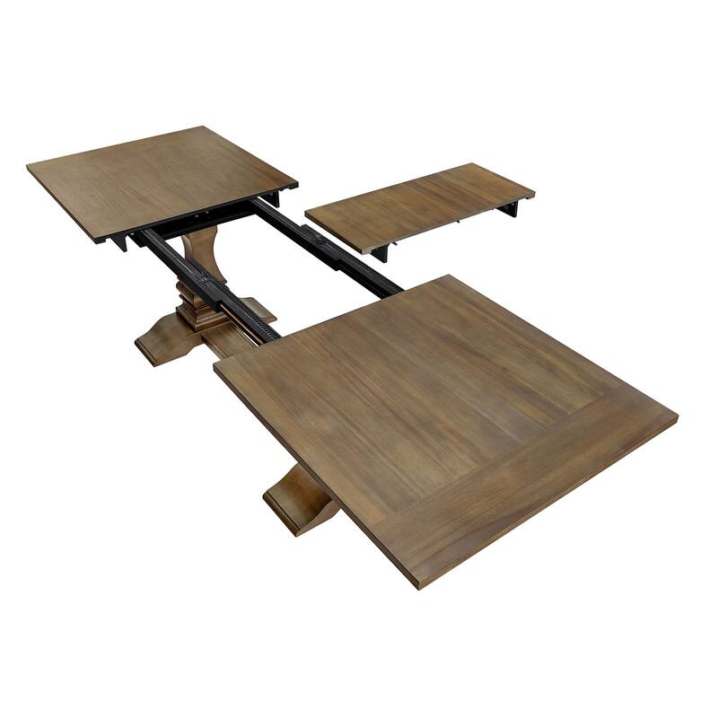 7 Pcs Wooden Furniture Set, Dining Table Set for 6, Rectangular Extendable Kitchen Table and 6 Upholstered Dining Chairs