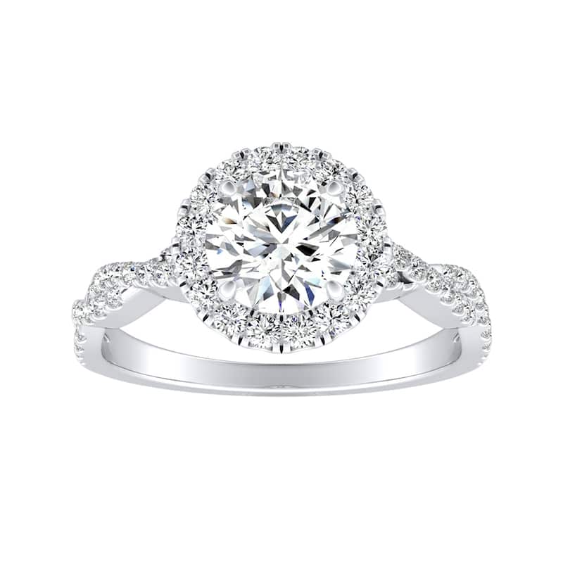 Auriya 14k Gold 1 1/2ct Round Moissanite Halo Diamond Engagement Ring 1/8ctw