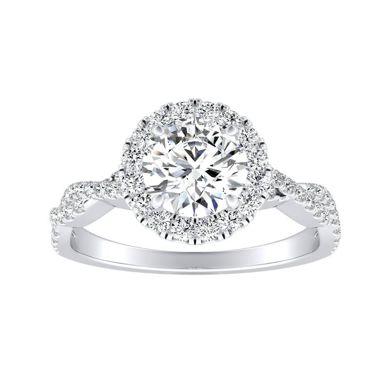 Auriya 14k Gold 1ct Round Moissanite Halo Diamond Engagement Ring 1/8ctw