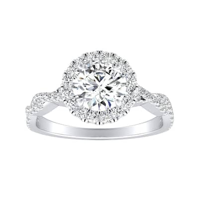 Auriya 14k Gold 2ct Round Moissanite Halo Diamond Engagement Ring 1/8ctw