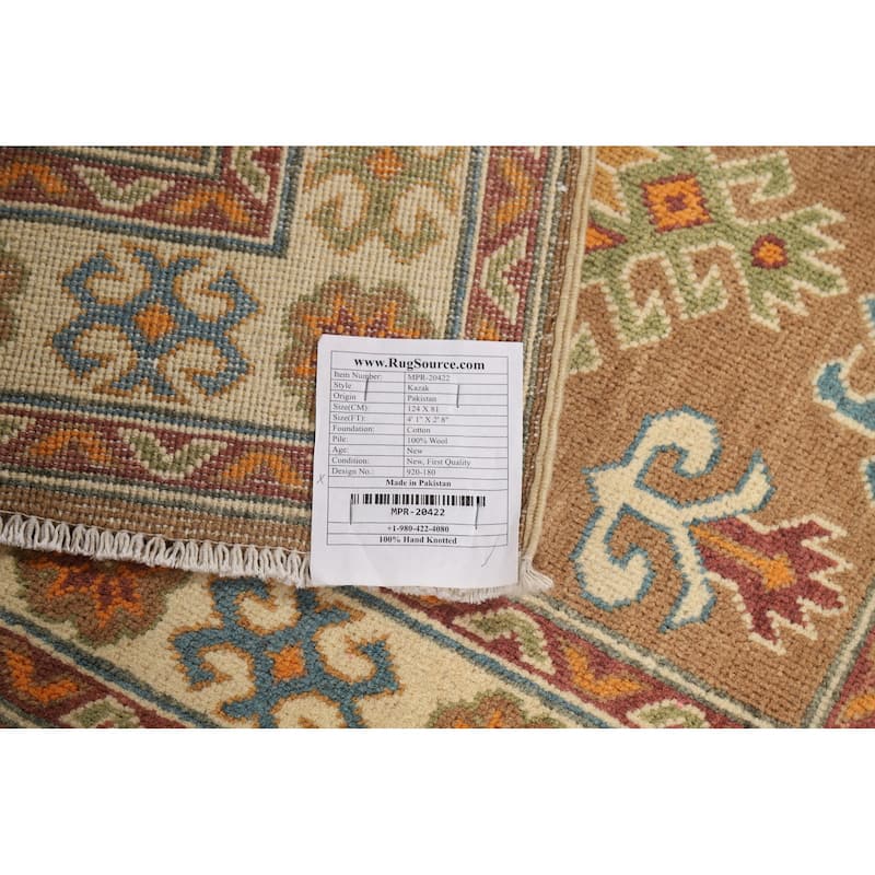 Light Brown Kazak Foyer Rug Hand-Knotted Wool Carpet - 2'8"x 4'1"