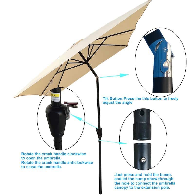 9' Outdoor Patio Market Umbrella with Push Button Tilt and Crank