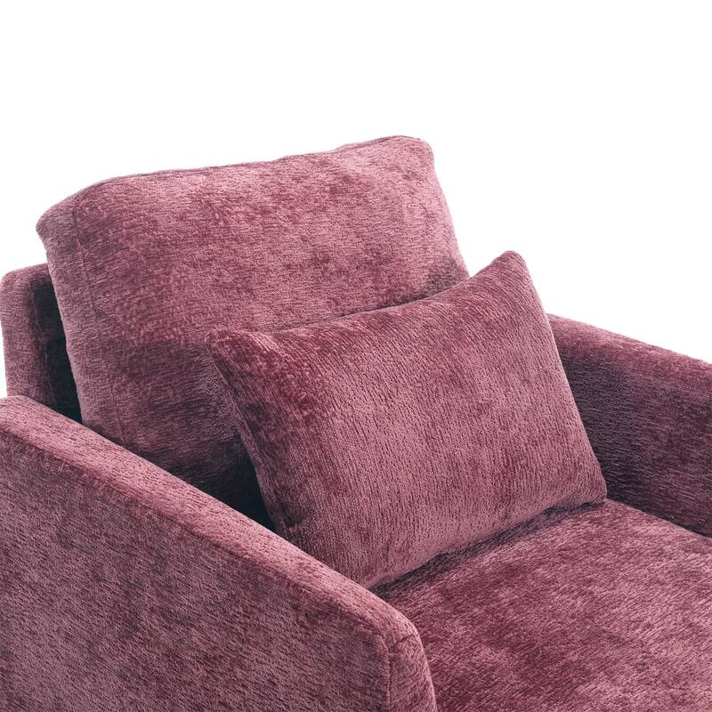 Chenille Fabric Accent Chair, Tufted Upholstered Living Room Chair, Lounge Armchair with Solid Wood Frame & Pillows