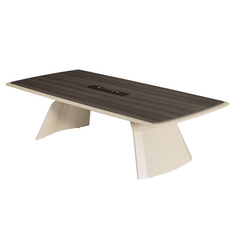 Conference Meeting Table With Stainless Steel Base And Recessed Power Strip Socket