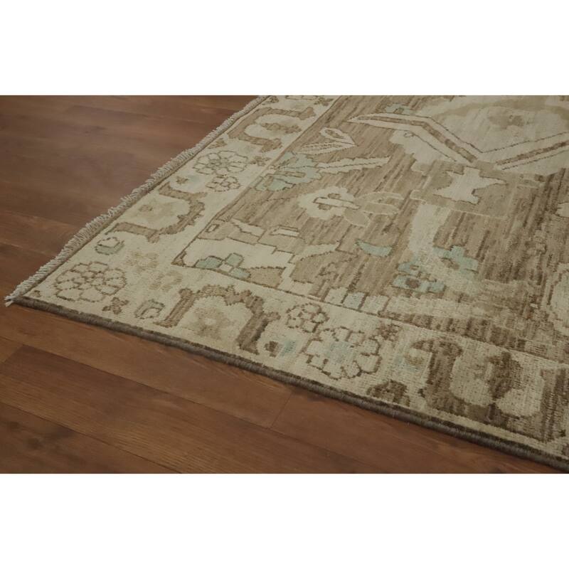 Hand Knotted Oriental 100% Wool Carpet Transitional All-Over Brown Oushak Area Rug - 10' 0'' X 7' 9''