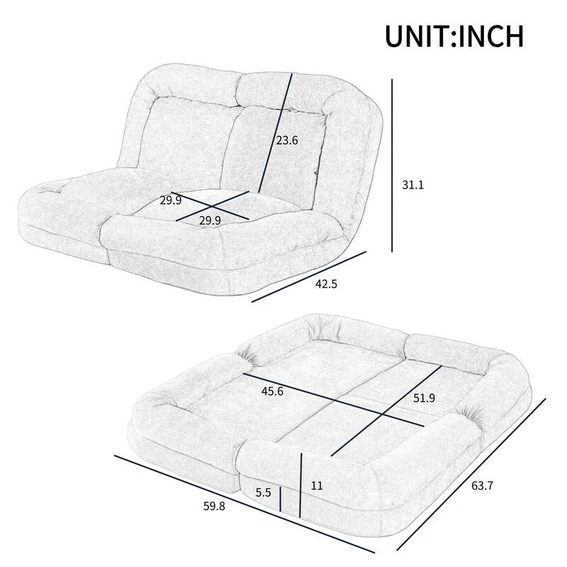 Convertible Fold-Out Double Sofa Bed,Gray,Right, the Right Part of the Complete Product.
