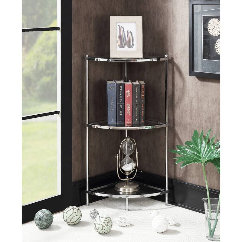 Convenience Concepts Royal Crest 3 Tier Glass Corner Shelf - Chrome/Glass