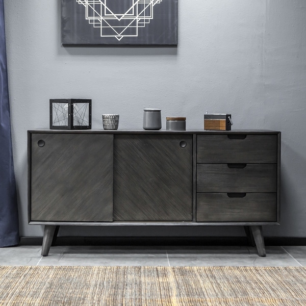 Leven Mid-Century Tundra Grey Acacia Buffet Cabinet - On Sale