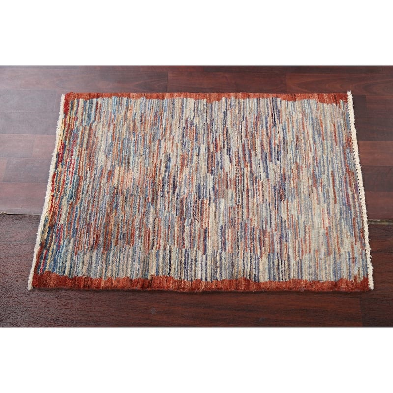 Modern Striped Gabbeh Kashkoli Oriental Area Rug Handmade Wool Carpet - 2'1" x 3'0"