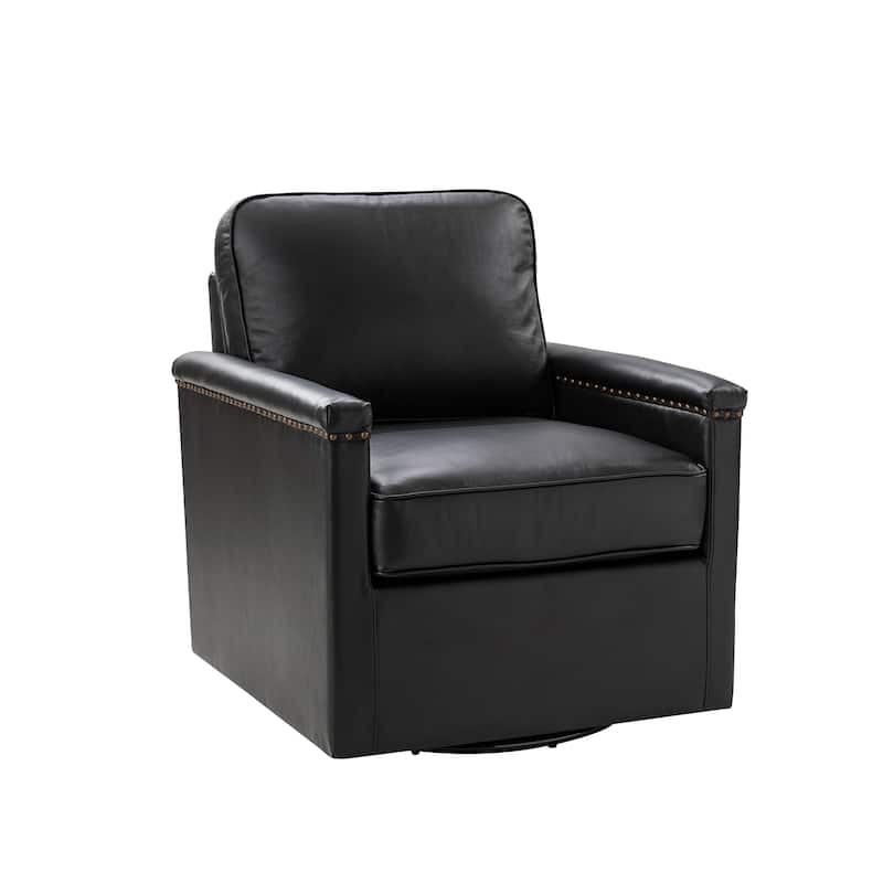 Rita Classic Genuine Leather Swivel Armchair With Nailhead Trims By HULALA HOME