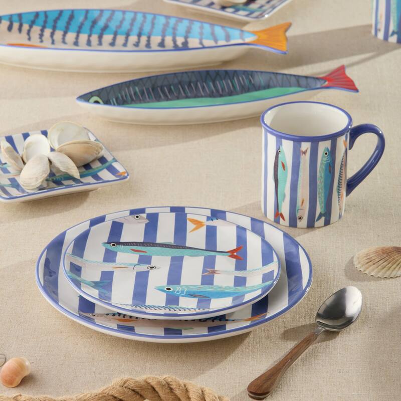 Certified International Something Fishy 9" Salad/Dessert Plates, Set of 4 - 8.50"L x 8.50"W x 0.88"H