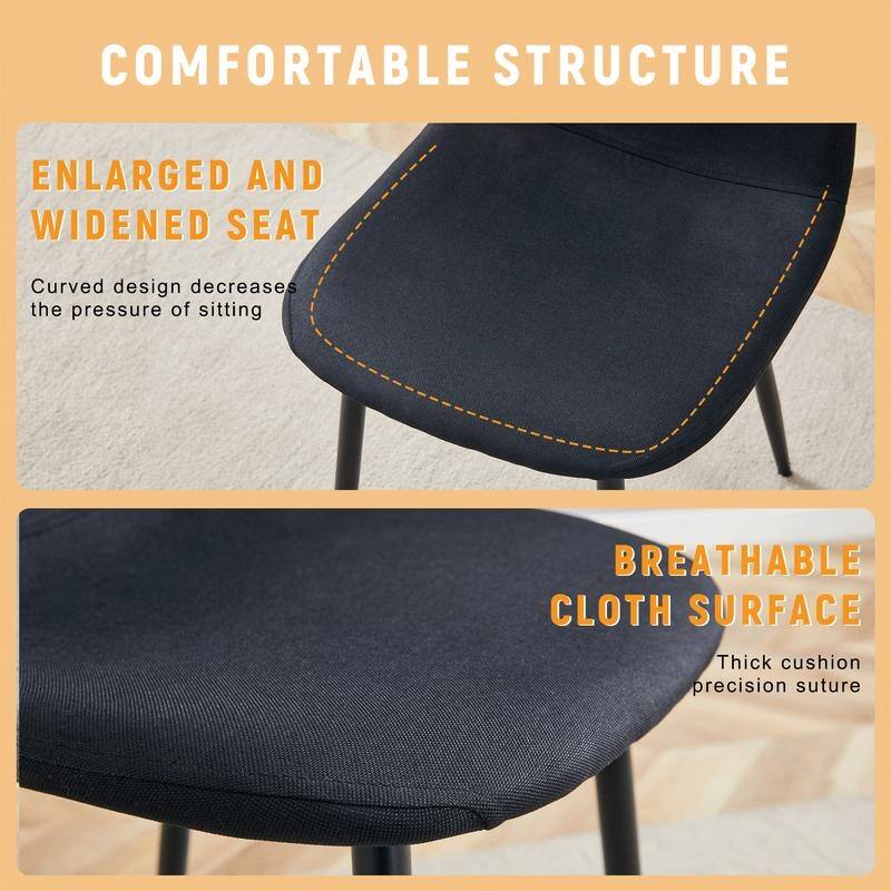 Set of 4 Modern Dining Chairs - Breathable Linen-Cotton Upholstery & Sturdy Integrated Metal Legs