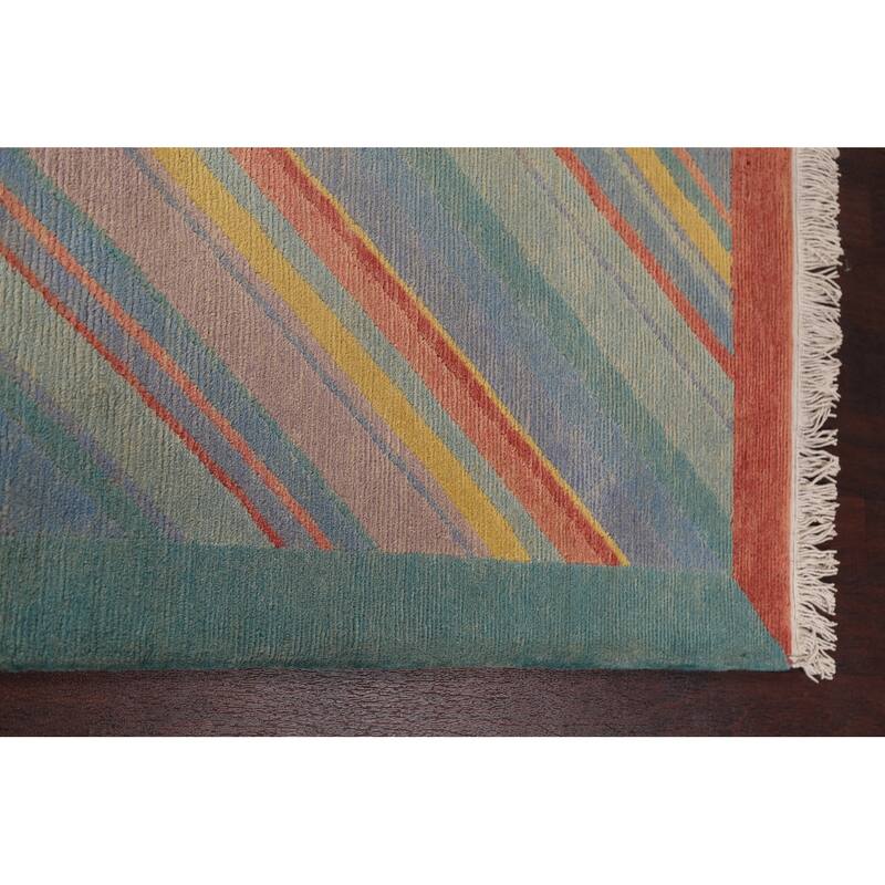 Striped Vegetable Dye Nepalese Wool Area Rug Hand-knotted Foyer Carpet - 5'0" x 8'5"