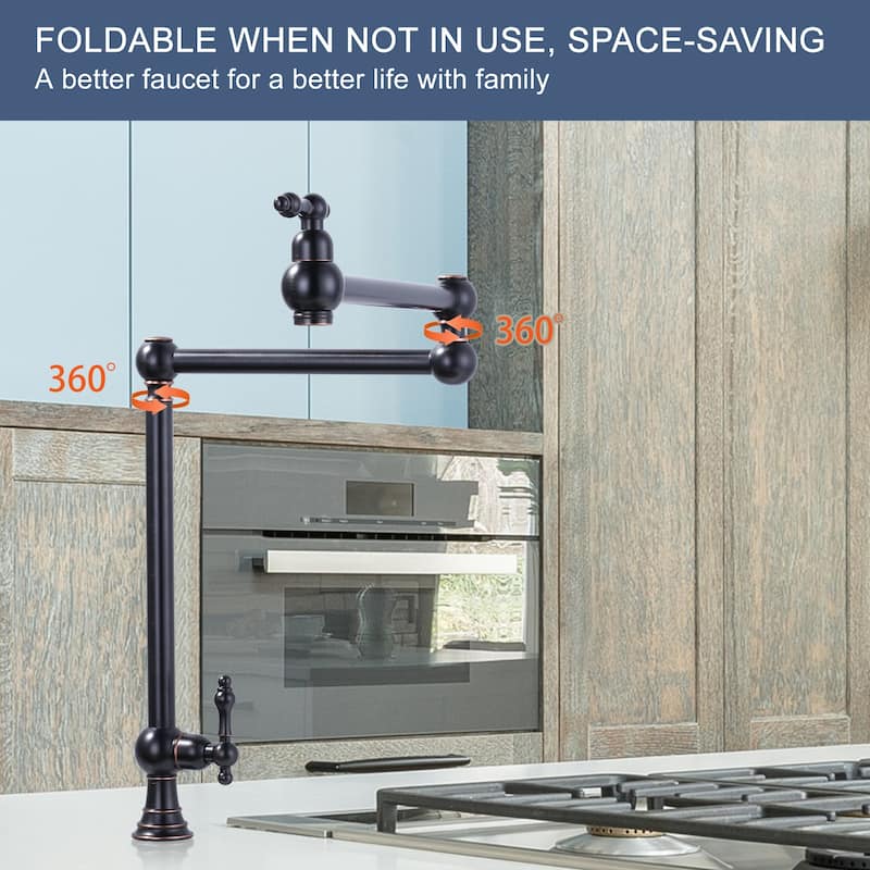 WOWOW 2-Handle Deck Mount Pot Filler Kitchen Faucet with Dual Swing Joints Design