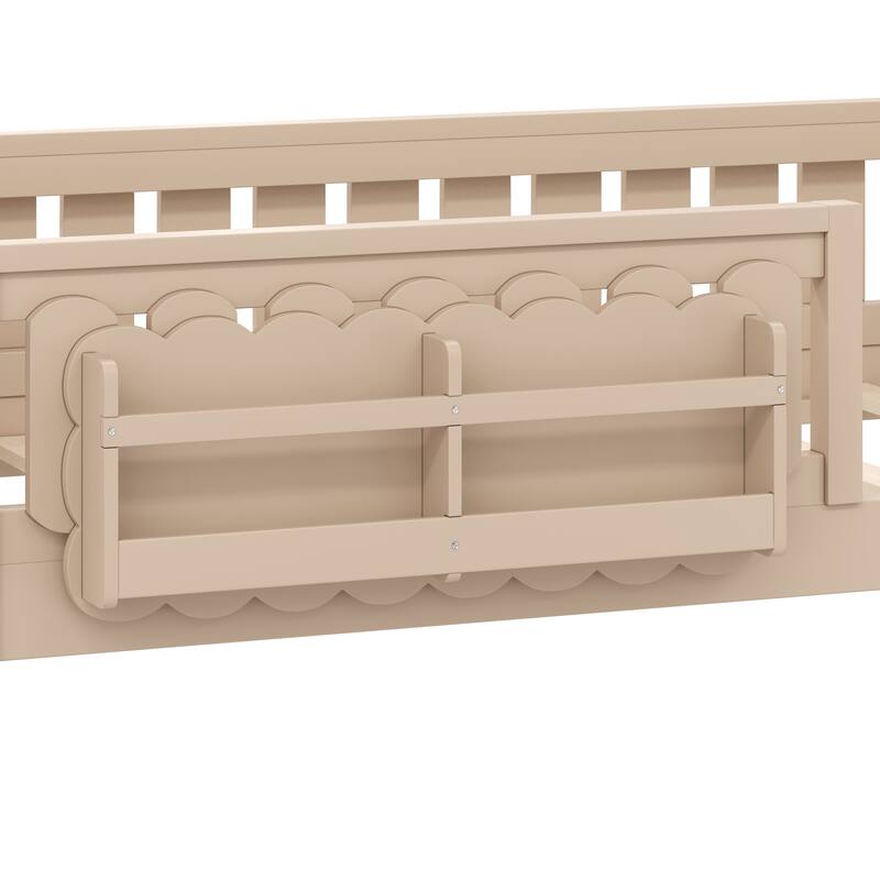 Roomfitters Twin Wood Platform Bed with Guardrail and 2 Bookshelves