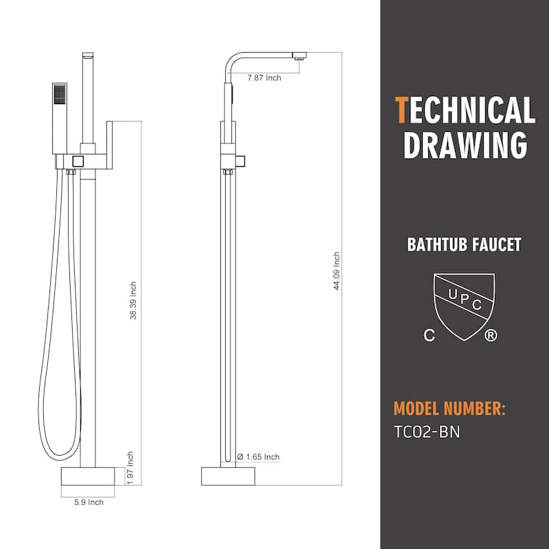 Freestanding Bathtub Faucet, Floor Mount Bathtub Filler with Handheld Shower