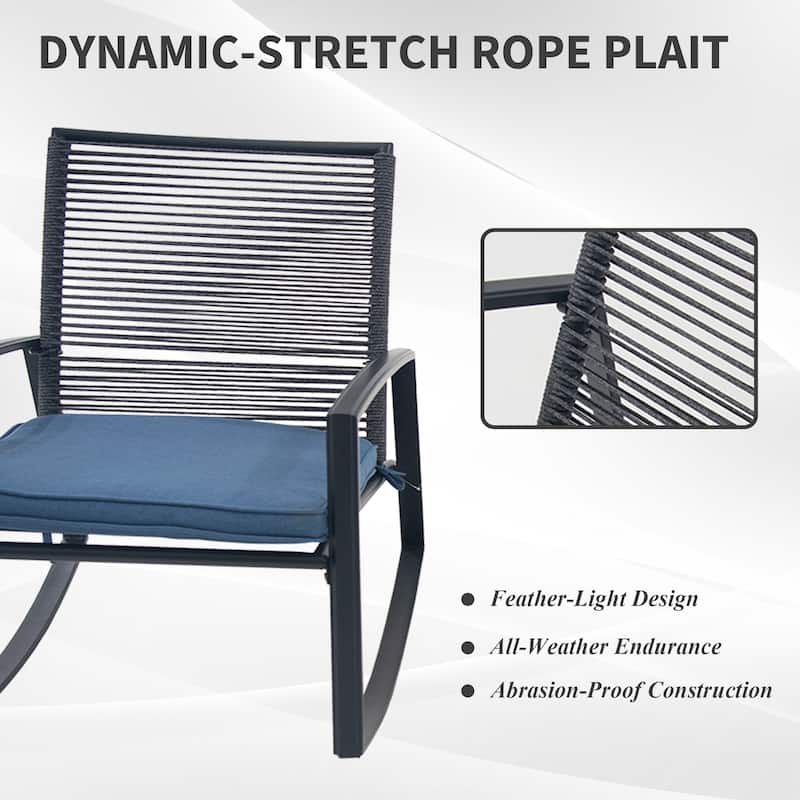2-Person Outdoor Patio Bistro Metal Rocking Conversation Set With Table