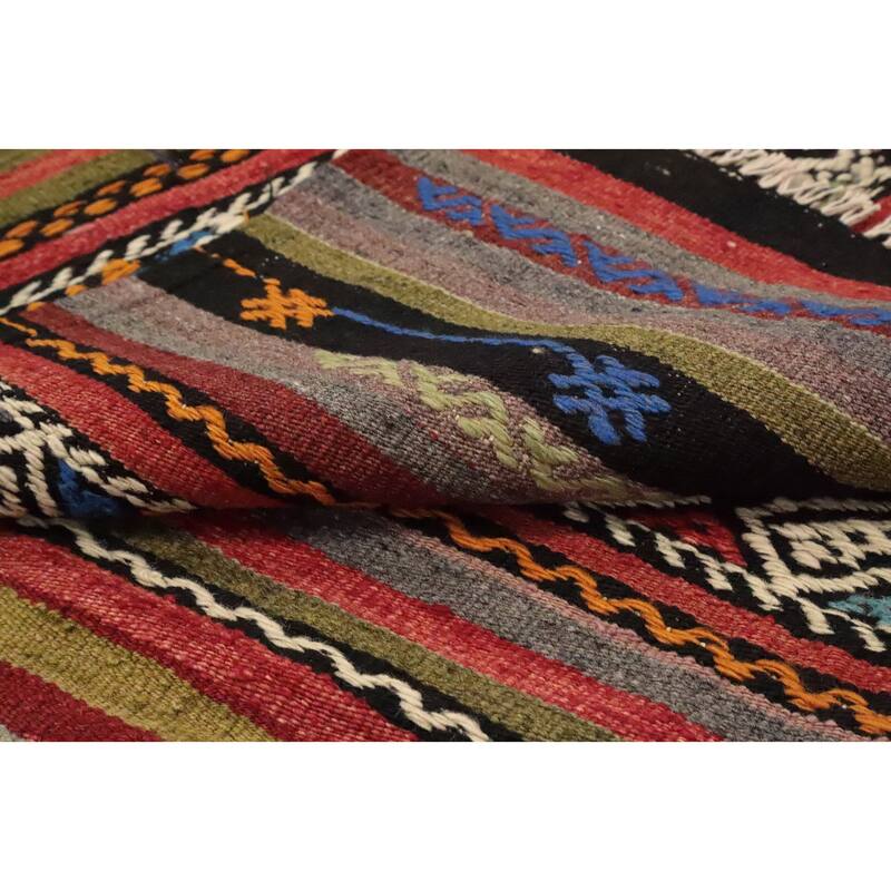 Hand Woven Oriental 100% Wool Carpet Southwestern Tribal Multi-Colored Kilim Area Rug - 7' 2'' X 6' 0''