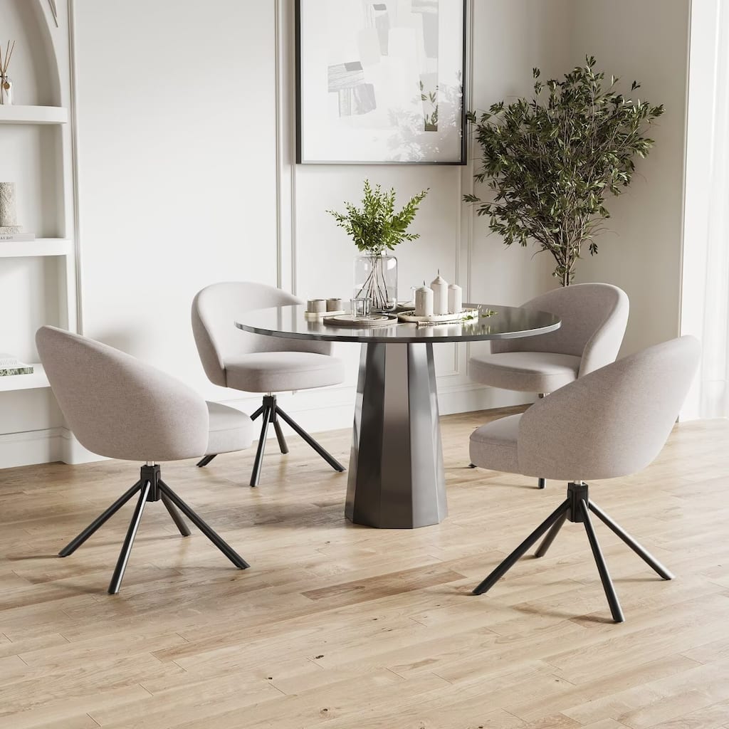 Linen Fabric 360 Swivel Upholstered Dining Chairs with Metal Legs (Set of 2)