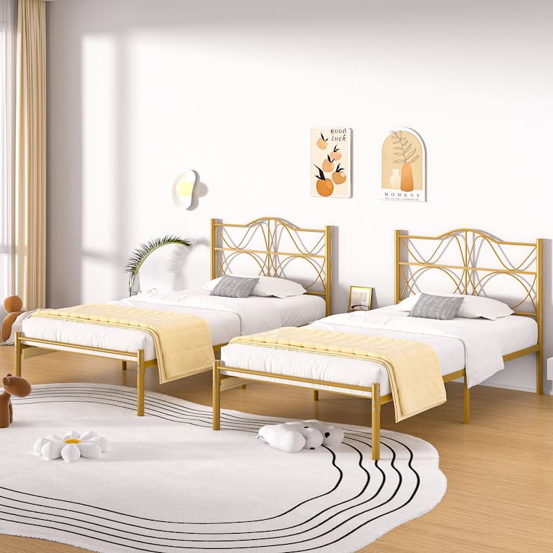 VECELO Metal Platform Bed Frame with Curved Headboard and Under-Bed Storage-No Box Spring Needed, Twin/Full/Queen Size