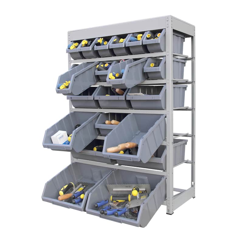 King's Rack Bin Rack Storage System Heavy Duty Steel Rack Organizer Shelving Unit w/ 22 Plastic Bins in 6 tiers