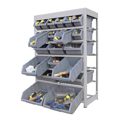 King's Rack Bin Rack Storage System Heavy Duty Steel Rack Organizer Shelving Unit w/ 22 Plastic Bins in 6 tiers