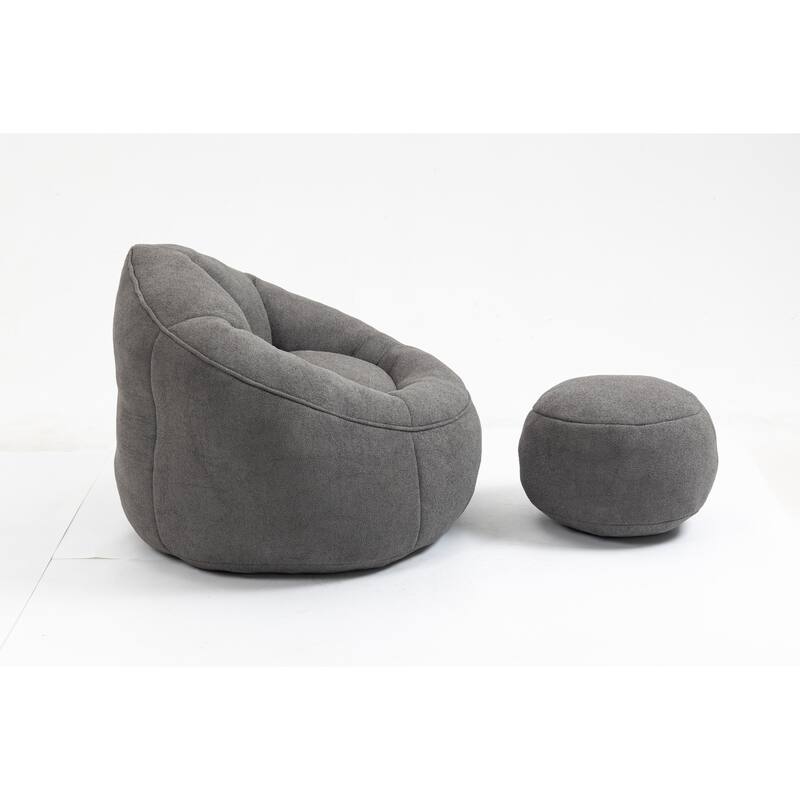Drop Shape Bean Bag Sofa Chair Concave Seat Grey Egg Chair w/ Ottoman