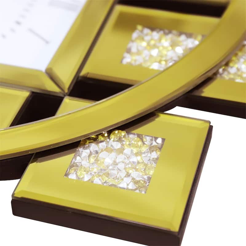 Gold/Silver Irregular Luxury Mirrored Wall Clock w/Crushed Diamond Inlay - 23.62x23.62 inch