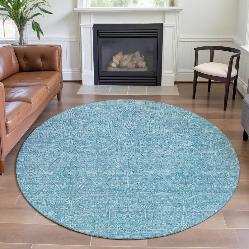 Premium Washable Super Soft Traditional Global Mayfield Rug - Sky - 8' x 8'