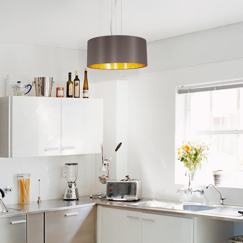 Eglo Maserlo 3-light Satin Nickel Pendant with Cappuccino and Gold