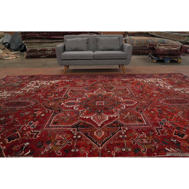 Hand Knotted Oriental 100% Wool Carpet Traditional Medallion Red Heriz Area Rug - 12' 9'' X 10' 0''