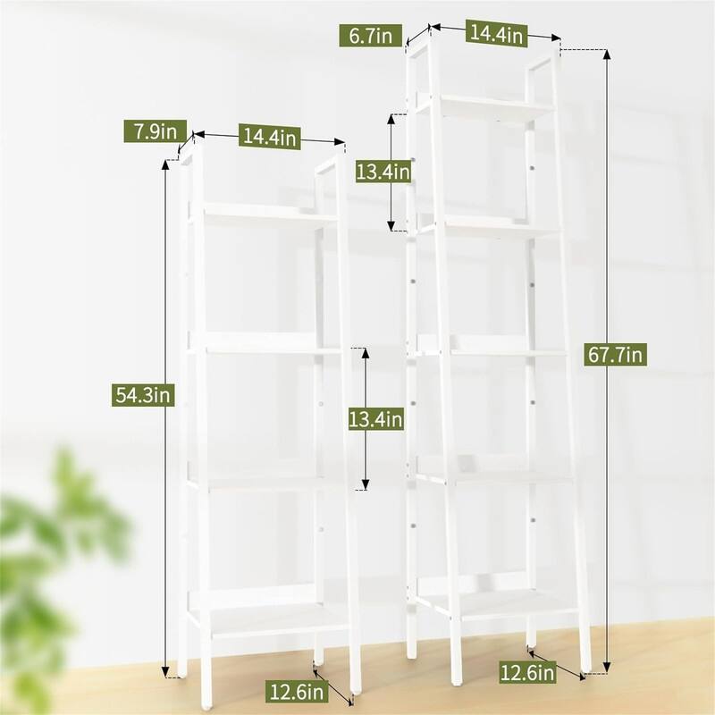 4 Tier Tall Ladder Bookshelf Corner Shelf - 12.4"D x 14.44"W x 54.25"H
