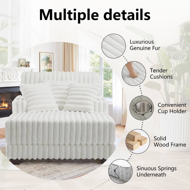 41.7" W Upholstered Plush Corduroy Chaise Lounge with Pillows