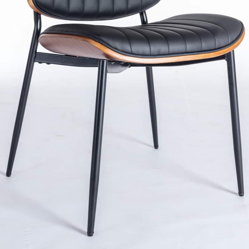 2PCS Faux Leather Chair with Metal Legs