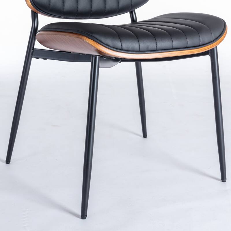 Retro Faux Leather Dining Chairs Set of 2 Accent Chair with Bentwood Back, Kitchen Side Chair with Metal Legs