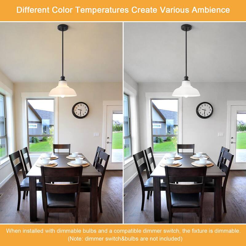 1-Light Adjustable Dome Shaded Pendant Light with Cream Glass Shade, Semi Flush Mount Chandelier for Dining Room Living Room